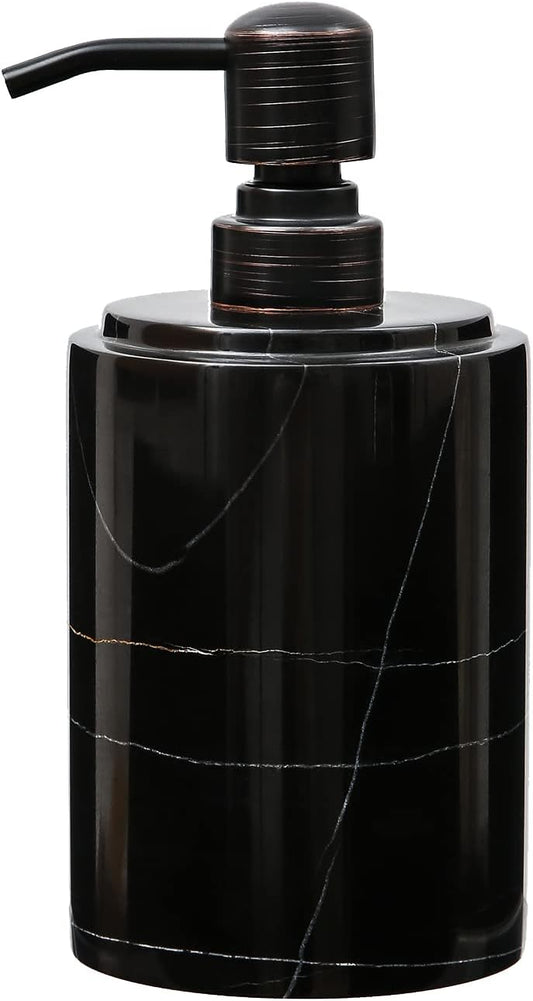 Black Marble Soap Dispenser Hand or Dish for Bathroom & Kitchen - Decorative Natural Marble Stone Liquid Soap/Lotion Dispenser - Stainless Steel Soap Dispenser Easy-Glide Pump - Refillable