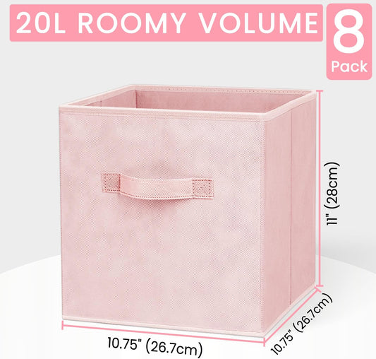 Criusia Storage Cubes - 11 Inch Heavy Duty Fabric Storage Bins for Shelves Closet, Cube Organizer - 8 Pack Collapsible Cube Storage Bins Baskets for Organizing Clothes Blankets Toys (Pink)