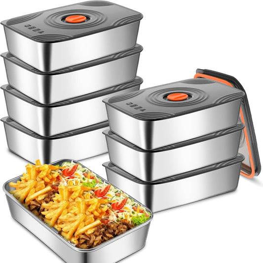 8 Set 60oz Stainless Steel Food Storage Containers Reusable Metal Meat Marinating Container with Lids Fruit Lunch Storage Box for Leftovers,dishwasher and Freezer Safe 1800ml