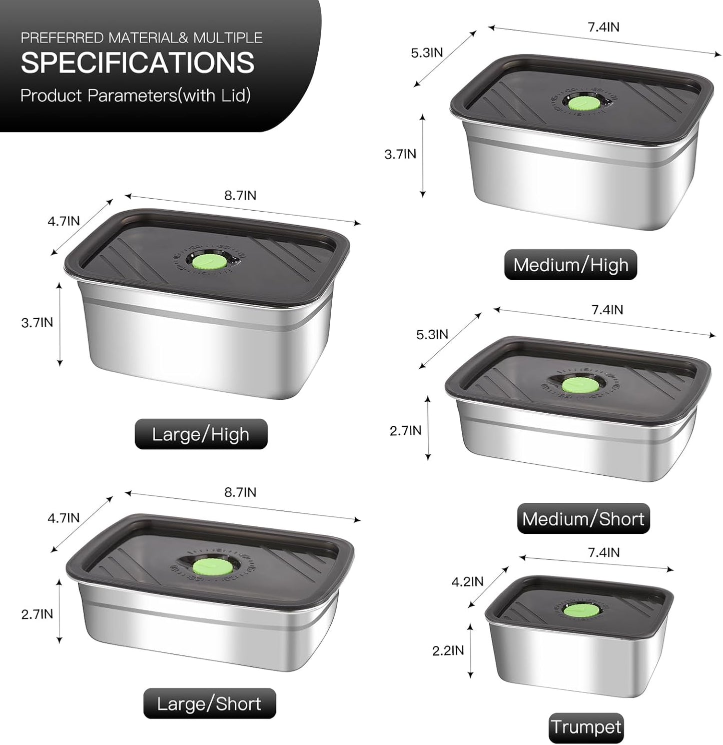 10-Piece Stainless Steel Food Storage Container Set with Airtight Lids - Durable, Eco-Friendly Kitchen Organizers for Freshness & Convenience，Pantry, Dishwasher Safe (Various Sizes)
