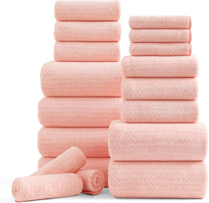 18 Piece Bath Towels Set,100% Microfiber Family Bathroom Towel with Hanging Loops-6 Bath Towels,6 Hand Towels,6 Washcloths,Quick Dry Highly Absorbent Shower Towel for Bathroom,Hotel,Spa-Turquoise