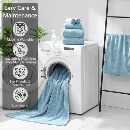 18 Piece Bath Towels Set,100% Microfiber Family Bathroom Towel with Hanging Loops-6 Bath Towels,6 Hand Towels,6 Washcloths,Quick Dry Highly Absorbent Shower Towel for Bathroom,Hotel,Spa-Turquoise