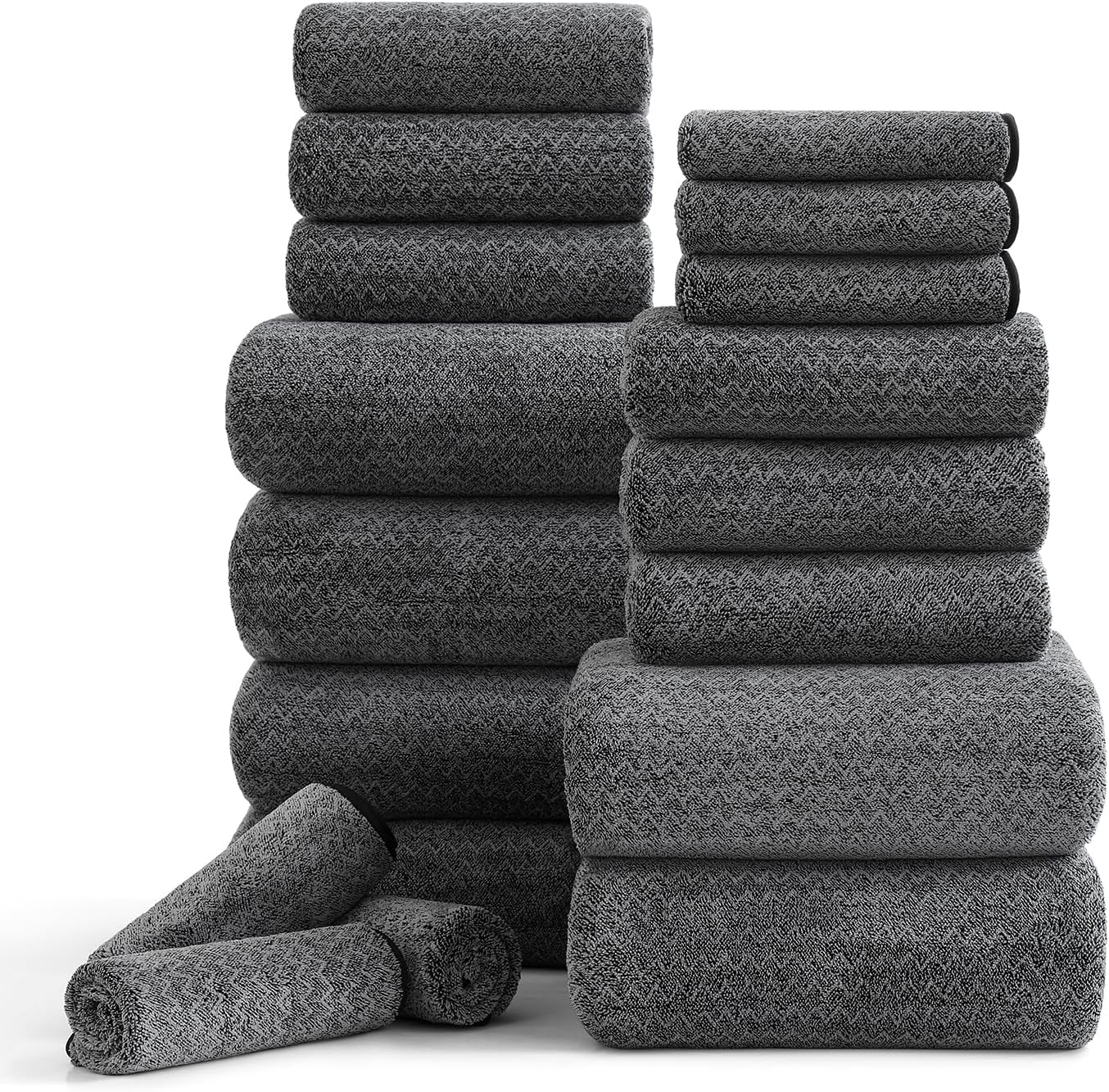 18 Piece Bath Towels Set,100% Microfiber Family Bathroom Towel with Hanging Loops-6 Bath Towels,6 Hand Towels,6 Washcloths,Quick Dry Highly Absorbent Shower Towel for Bathroom,Hotel,Spa-Turquoise