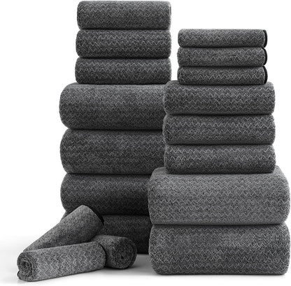 18 Piece Bath Towels Set,100% Microfiber Family Bathroom Towel with Hanging Loops-6 Bath Towels,6 Hand Towels,6 Washcloths,Quick Dry Highly Absorbent Shower Towel for Bathroom,Hotel,Spa-Turquoise