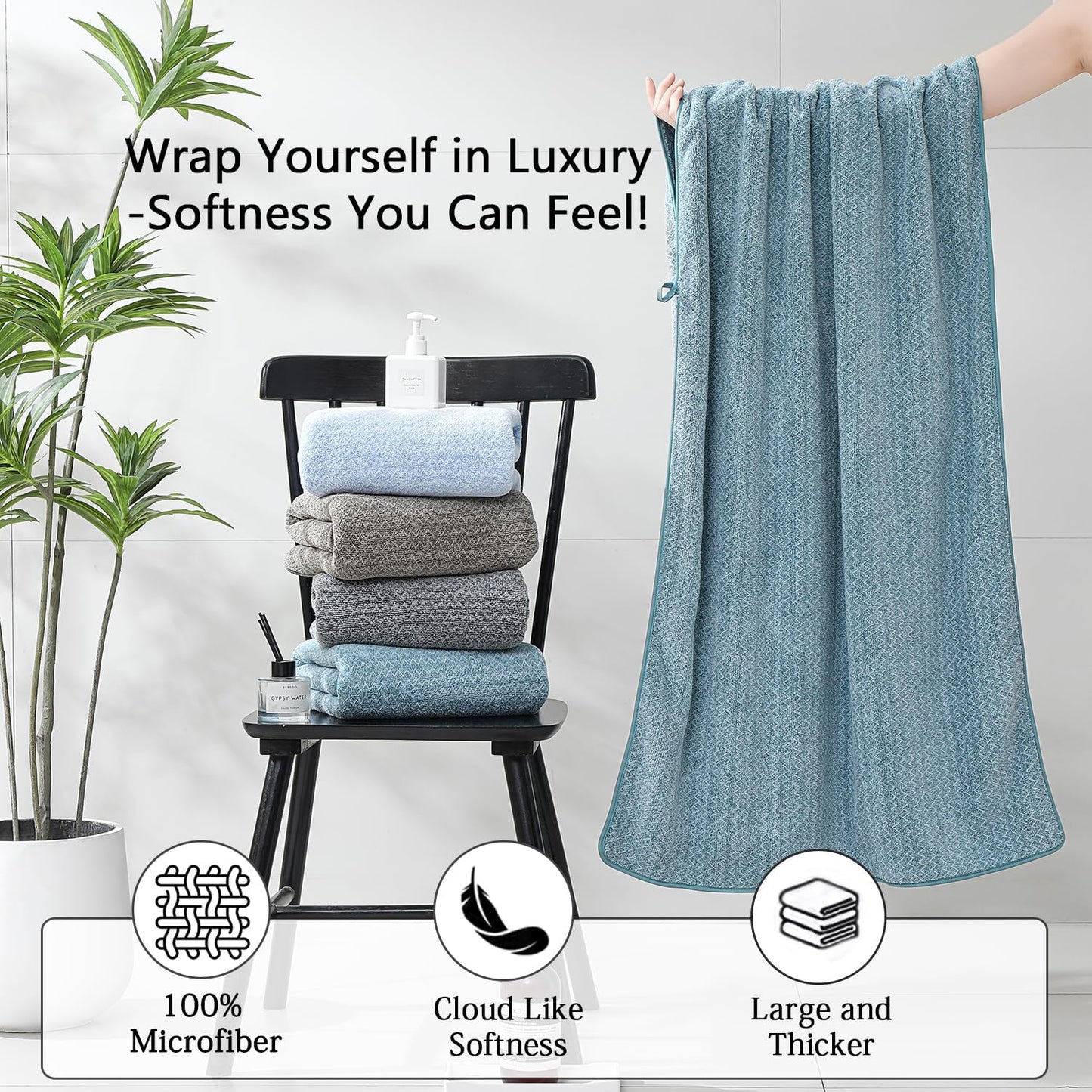 18 Piece Bath Towels Set,100% Microfiber Family Bathroom Towel with Hanging Loops-6 Bath Towels,6 Hand Towels,6 Washcloths,Quick Dry Highly Absorbent Shower Towel for Bathroom,Hotel,Spa-Turquoise