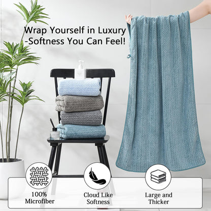 18 Piece Bath Towels Set,100% Microfiber Family Bathroom Towel with Hanging Loops-6 Bath Towels,6 Hand Towels,6 Washcloths,Quick Dry Highly Absorbent Shower Towel for Bathroom,Hotel,Spa-Turquoise