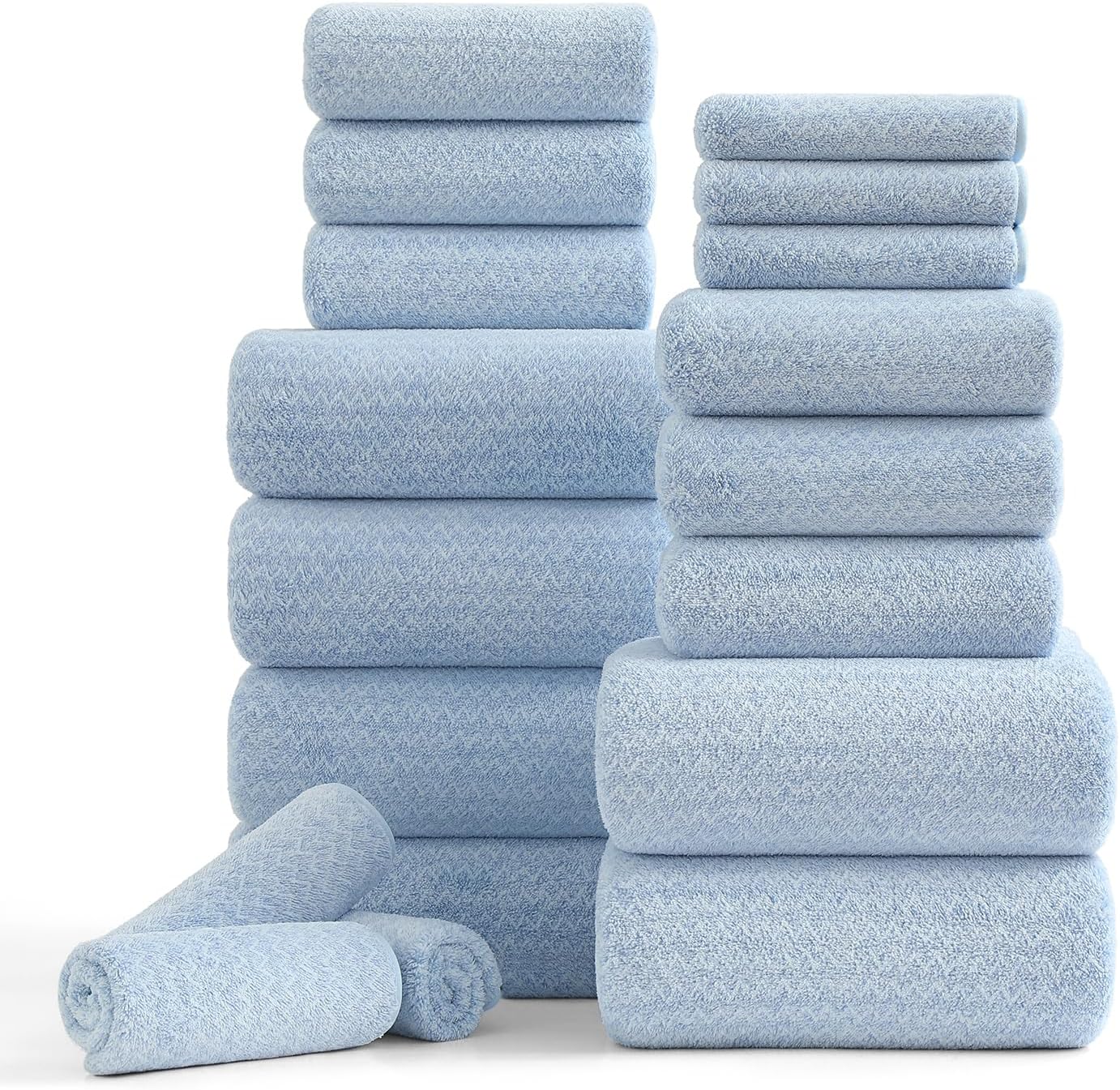 18 Piece Bath Towels Set,100% Microfiber Family Bathroom Towel with Hanging Loops-6 Bath Towels,6 Hand Towels,6 Washcloths,Quick Dry Highly Absorbent Shower Towel for Bathroom,Hotel,Spa-Turquoise