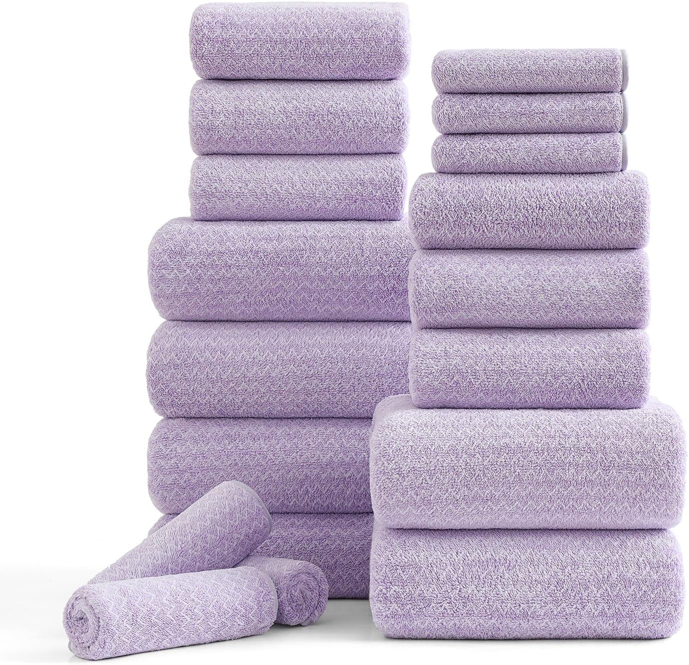 18 Piece Bath Towels Set,100% Microfiber Family Bathroom Towel with Hanging Loops-6 Bath Towels,6 Hand Towels,6 Washcloths,Quick Dry Highly Absorbent Shower Towel for Bathroom,Hotel,Spa-Turquoise