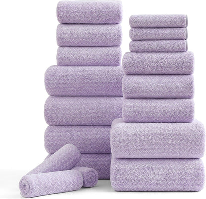 18 Piece Bath Towels Set,100% Microfiber Family Bathroom Towel with Hanging Loops-6 Bath Towels,6 Hand Towels,6 Washcloths,Quick Dry Highly Absorbent Shower Towel for Bathroom,Hotel,Spa-Turquoise