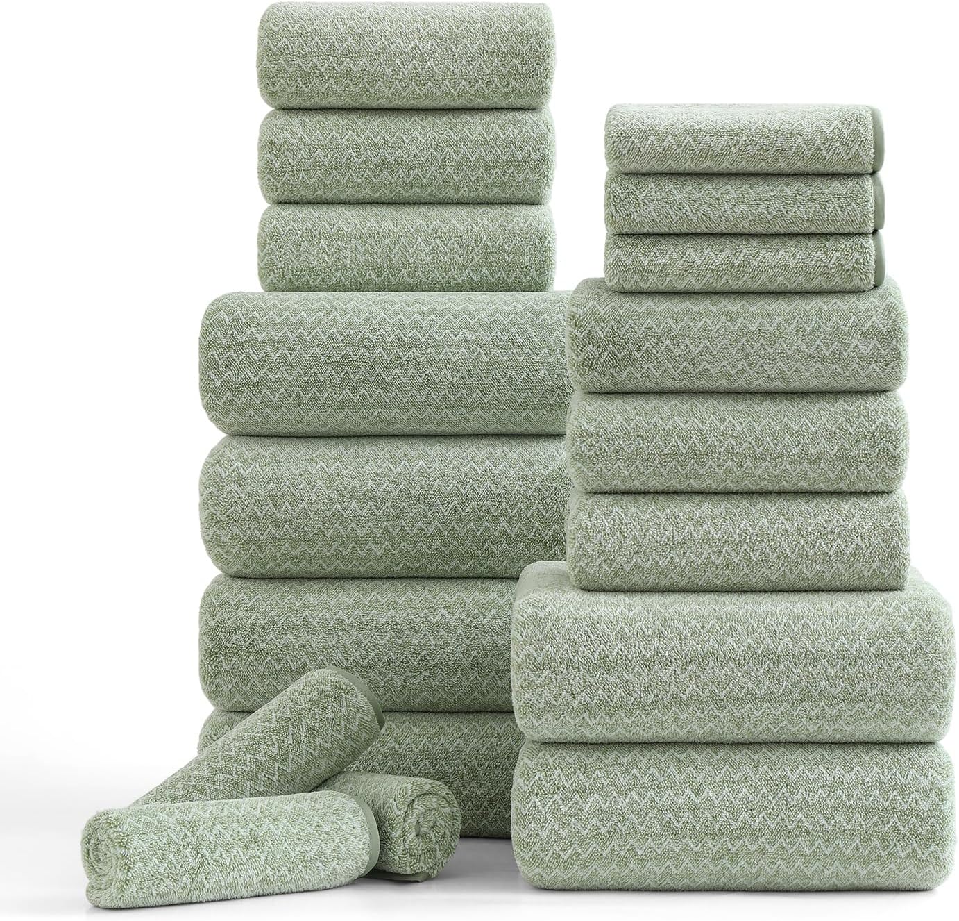 18 Piece Bath Towels Set,100% Microfiber Family Bathroom Towel with Hanging Loops-6 Bath Towels,6 Hand Towels,6 Washcloths,Quick Dry Highly Absorbent Shower Towel for Bathroom,Hotel,Spa-Turquoise
