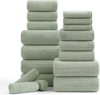 18 Piece Bath Towels Set,100% Microfiber Family Bathroom Towel with Hanging Loops-6 Bath Towels,6 Hand Towels,6 Washcloths,Quick Dry Highly Absorbent Shower Towel for Bathroom,Hotel,Spa-Turquoise