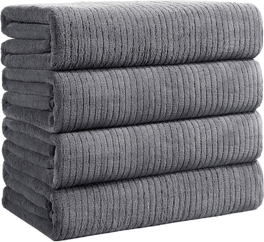 Bath Towels Set of 4 Extra Large 35 x 70 Inches,Luxury Thick High Absorbent and Quick Dry Bath Sheet,Ultra Soft Microfiber,Bathroom,Beach,Yoga,Sport,SPA,Fitness (Grey)