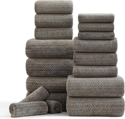 18 Piece Bath Towels Set,100% Microfiber Family Bathroom Towel with Hanging Loops-6 Bath Towels,6 Hand Towels,6 Washcloths,Quick Dry Highly Absorbent Shower Towel for Bathroom,Hotel,Spa-Turquoise