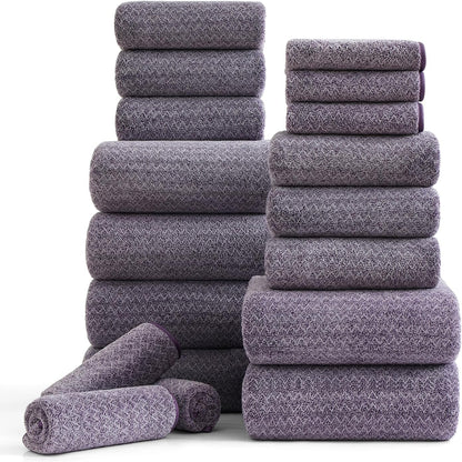 18 Piece Bath Towels Set,100% Microfiber Family Bathroom Towel with Hanging Loops-6 Bath Towels,6 Hand Towels,6 Washcloths,Quick Dry Highly Absorbent Shower Towel for Bathroom,Hotel,Spa-Turquoise